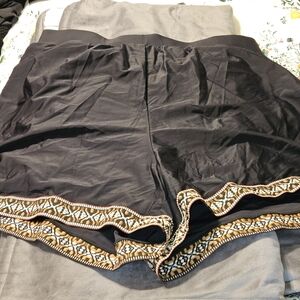 BloomChic Black High Waist Swim Shorts with Embroidery